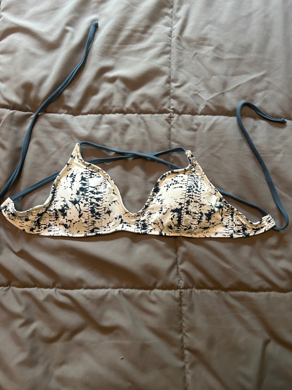 Carve Designs Beige and Black Patterned Bikini Top